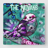 Whimsical Abstract Bird Floral Personalized Vierkante Klok (Voorkant)