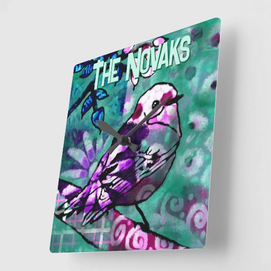 Whimsical Abstract Bird Floral Personalized Vierkante Klok (Hoek)