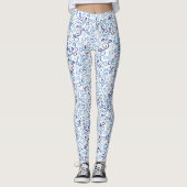 Whimsical Abstract Blauw Waterverf Curven Patroon Leggings (Voorkant)