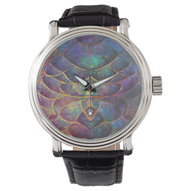 Whimsical Abstract Dragon Scales Cool Fractal Art Horloge (Voorkant)