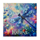 Whimsical Abstract Dragonfly Bloemen gepersonalise Tegeltje (Voorkant)