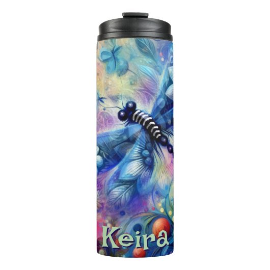 Whimsical Abstract Dragonfly Bloemen gepersonalise Thermosbeker (Voorkant)