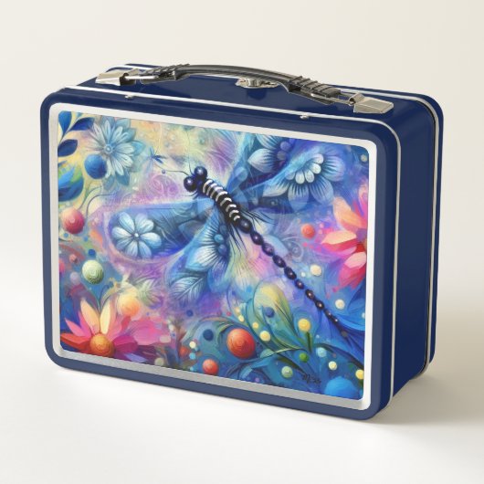 Whimsical Abstract Dragonfly Floral Blauwgroen Bla (Achterkant)