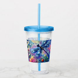 Whimsical Abstract Dragonfly Floral Blauwgroen Bla Acryl Drinkbeker