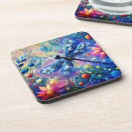 Whimsical Abstract Dragonfly Floral Blauwgroen Bla Bier Onderzetter