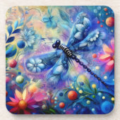 Whimsical Abstract Dragonfly Floral Blauwgroen Bla Bier Onderzetter (Voorkant)