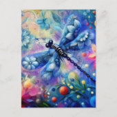 Whimsical Abstract Dragonfly Floral Blauwgroen Bla Briefkaart (Voorkant)