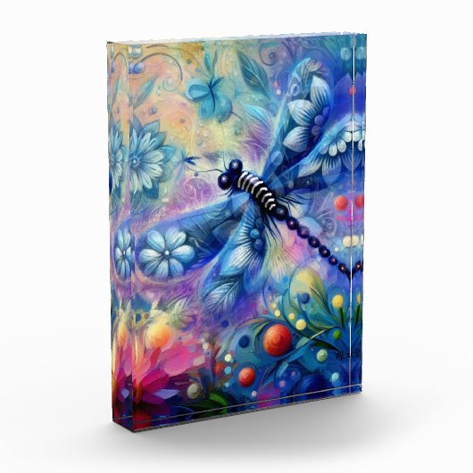 Whimsical Abstract Dragonfly Floral Blauwgroen Bla Fotoblokken (Links)