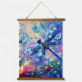 Whimsical Abstract Dragonfly Floral Blauwgroen Bla Hangend Wandkleed (Voorkant)