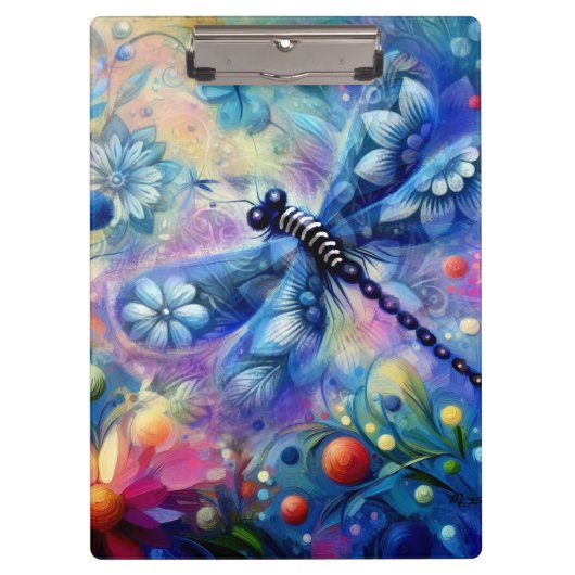 Whimsical Abstract Dragonfly Floral Blauwgroen Bla Klembord (Voorkant)