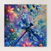 Whimsical Abstract Dragonfly Floral Blauwgroen Bla Legpuzzel (Horizontaal)