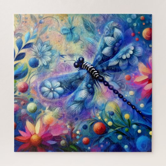 Whimsical Abstract Dragonfly Floral Blauwgroen Bla Legpuzzel (Verticaal)