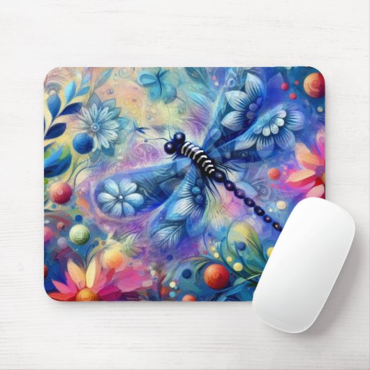 Whimsical Abstract Dragonfly Floral Blauwgroen Bla Muismat (Met muis)
