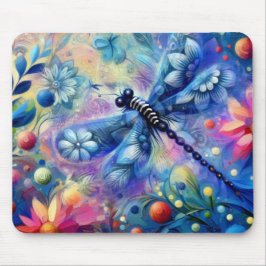 Whimsical Abstract Dragonfly Floral Blauwgroen Bla Muismat