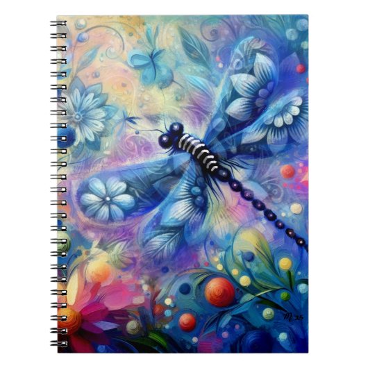 Whimsical Abstract Dragonfly Floral Blauwgroen Bla Notitieboek (Voorkant)