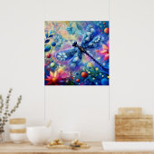 Whimsical Abstract Dragonfly Floral Blauwgroen Bla Poster (Keuken)
