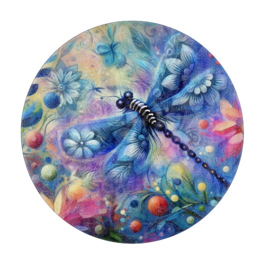 Whimsical Abstract Dragonfly Floral Blauwgroen Bla Snijplank (Voorkant)