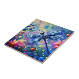Whimsical Abstract Dragonfly Floral Blauwgroen Bla Tegeltje