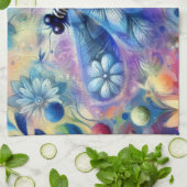 Whimsical Abstract Dragonfly Floral Blauwgroen Bla Theedoek (Gevouwen)