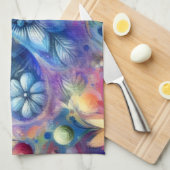 Whimsical Abstract Dragonfly Floral Blauwgroen Bla Theedoek (Quarter Fold)