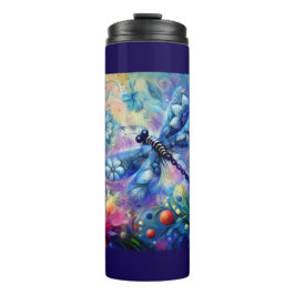 Whimsical Abstract Dragonfly Floral Blauwgroen Bla Thermosbeker