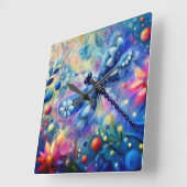 Whimsical Abstract Dragonfly Floral Blauwgroen Bla Vierkante Klok (Hoek)
