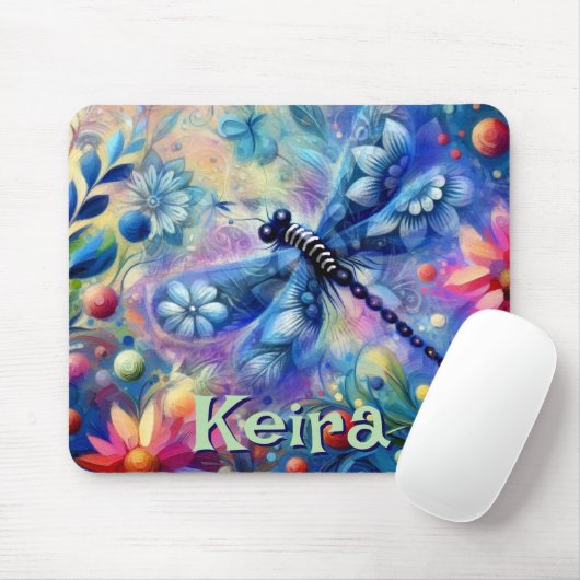 Whimsical Abstract Dragonfly Floral Personalized Muismat (Met muis)