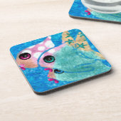 Whimsical Abstract Fish Beach Nautisch Blauwgroen Bier Onderzetter (Linkerzijde)