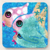 Whimsical Abstract Fish Beach Nautisch Blauwgroen Bier Onderzetter (Voorkant)