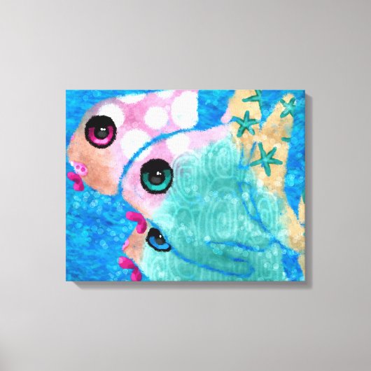 Whimsical Abstract Fish Beach Nautisch Blauwgroen Canvas Afdruk (Voorkant)