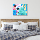Whimsical Abstract Fish Beach Nautisch Blauwgroen  Canvas Afdruk (Insitu (Slaapkamer))