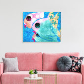 Whimsical Abstract Fish Beach Nautisch Blauwgroen Canvas Afdruk (Insitu (Woonkamer))
