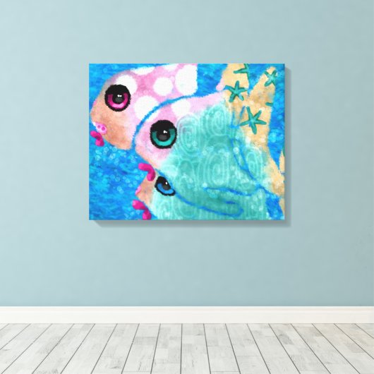 Whimsical Abstract Fish Beach Nautisch Blauwgroen  Canvas Afdruk (Insitu (Houten vloer))