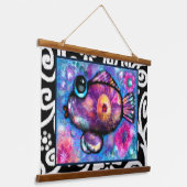 Whimsical Abstract Fish Beach Nautisch Blauwgroen  Hangend Wandkleed (Gebogen)