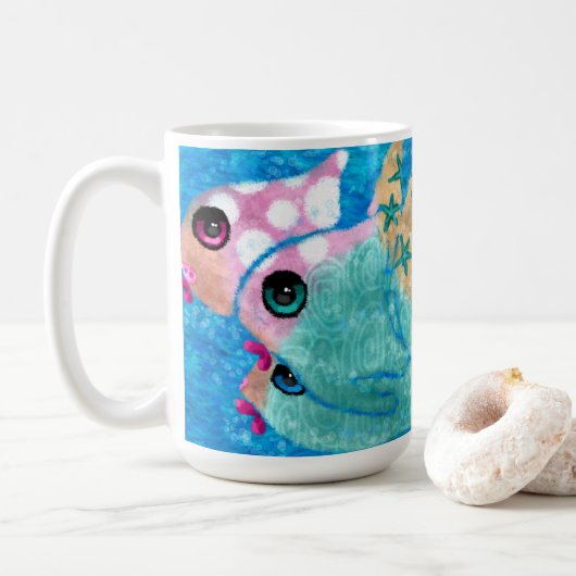 Whimsical Abstract Fish Beach Nautisch Blauwgroen  Koffiemok (Met donut)