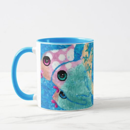 Whimsical Abstract Fish Beach Nautisch Blauwgroen  Mok (Links)