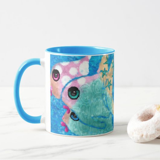Whimsical Abstract Fish Beach Nautisch Blauwgroen Mok (Met donut)