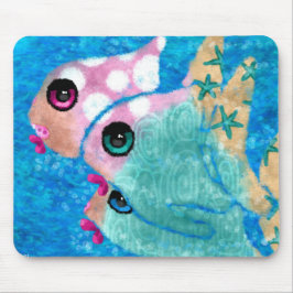 Whimsical Abstract Fish Beach Nautisch Blauwgroen  Muismat