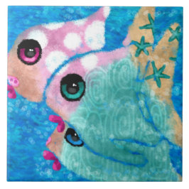 Whimsical Abstract Fish Beach Nautisch Blauwgroen  Tegeltje