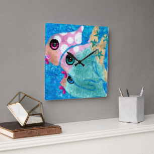 Whimsical Abstract Fish Beach Nautisch Blauwgroen  Vierkante Klok