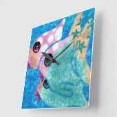 Whimsical Abstract Fish Beach Nautisch Blauwgroen Vierkante Klok (Hoek)