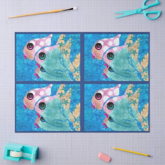 Whimsical Abstract Fish Nautical Coastal Decoupage Tissuepapier (Craft)