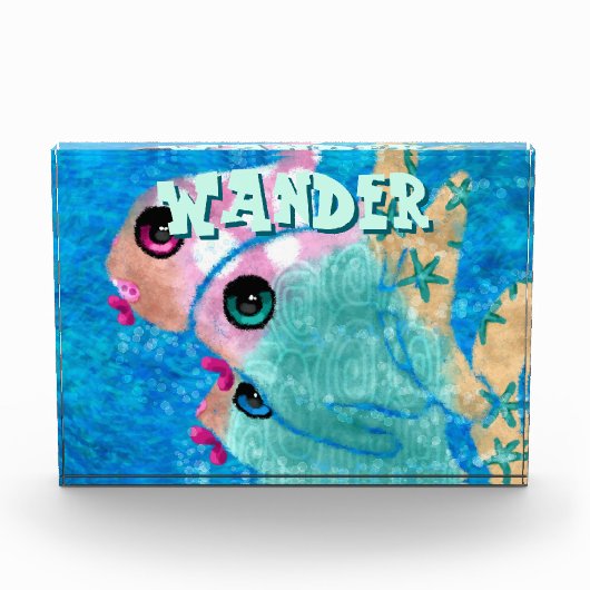 Whimsical Abstract Fish Trio Blue Personalized Fotoblokken (Voorkant)