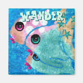 Whimsical Abstract Fish Trio Blue Personalized Magneet