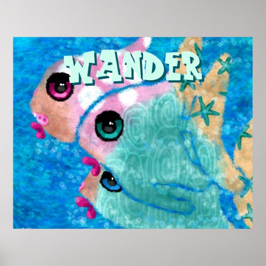 Whimsical Abstract Fish Trio Blue Personalized Poster (Voorkant)