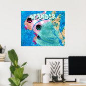 Whimsical Abstract Fish Trio Blue Personalized Poster (Thuiskantoor)