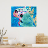 Whimsical Abstract Fish Trio Blue Personalized Poster (Keuken)