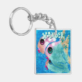 Whimsical Abstract Fish Trio Blue Personalized Sleutelhanger (Voorkant Links)