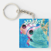Whimsical Abstract Fish Trio Blue Personalized Sleutelhanger (Voorkant)