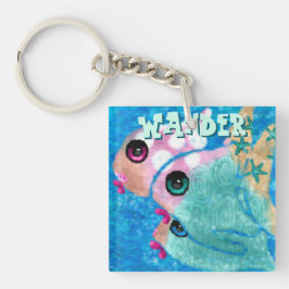 Whimsical Abstract Fish Trio Blue Personalized Sleutelhanger